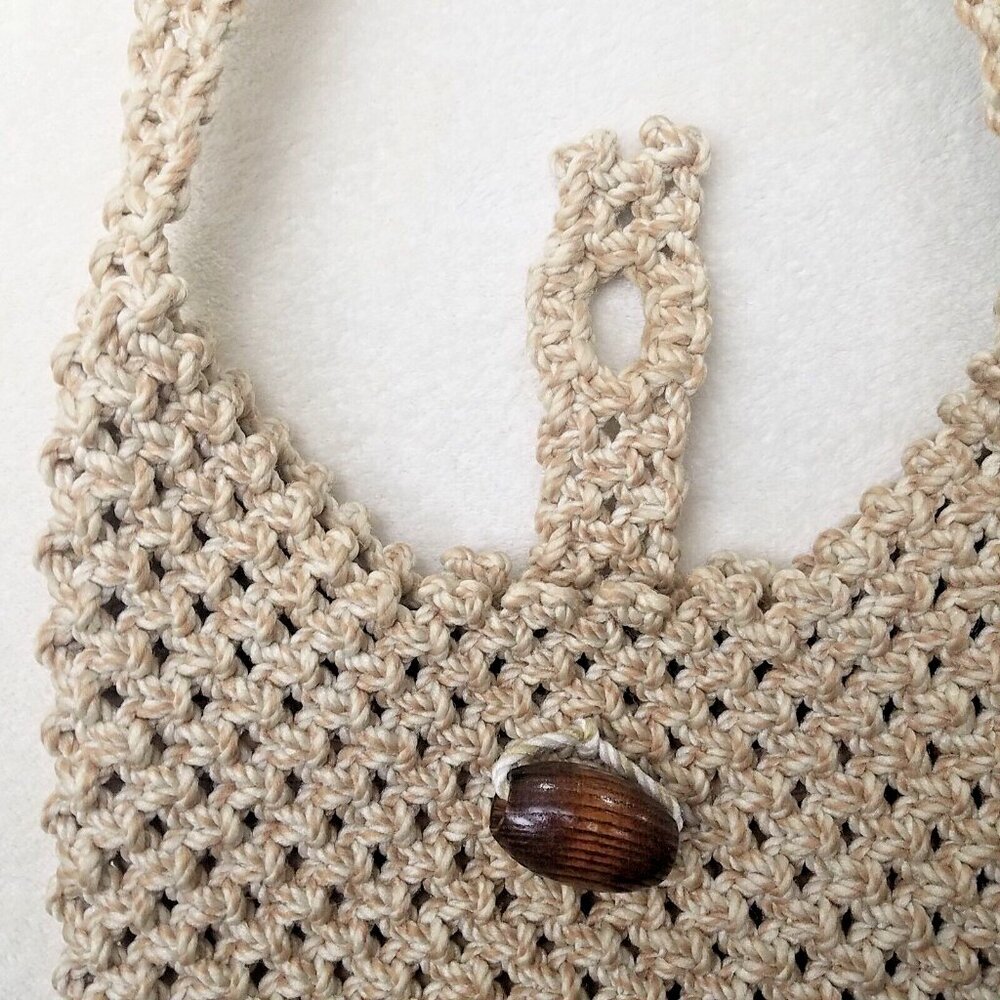 Purse Hobo shoulder Crochet Woven large macramé‎ knotted wood bead closure - Picture 2 of 8